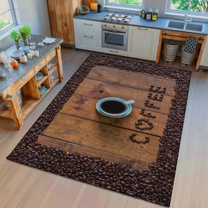 Coffee Rug, Kitchen Rug, Coffee Patterned Rug, Kitchen Decor, Living Room Decor, Design Rug, Area Rug, Rug for Kitchen, Coffee Themed Rug