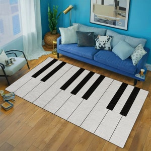 Alfombra estampada con teclas de piano • Alfombra lavable a máquina para amantes de la música y el piano • Regalo para amantes de la música, piano negro