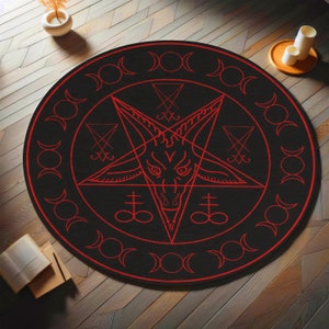 Satanic Pentagram Round Rug,Satanic Dark Skull Rug,Goatboi Rug,Satanic Decor,Horror Devil Rug,Devil Board Rug,Custom Rug,Bedroom Rug