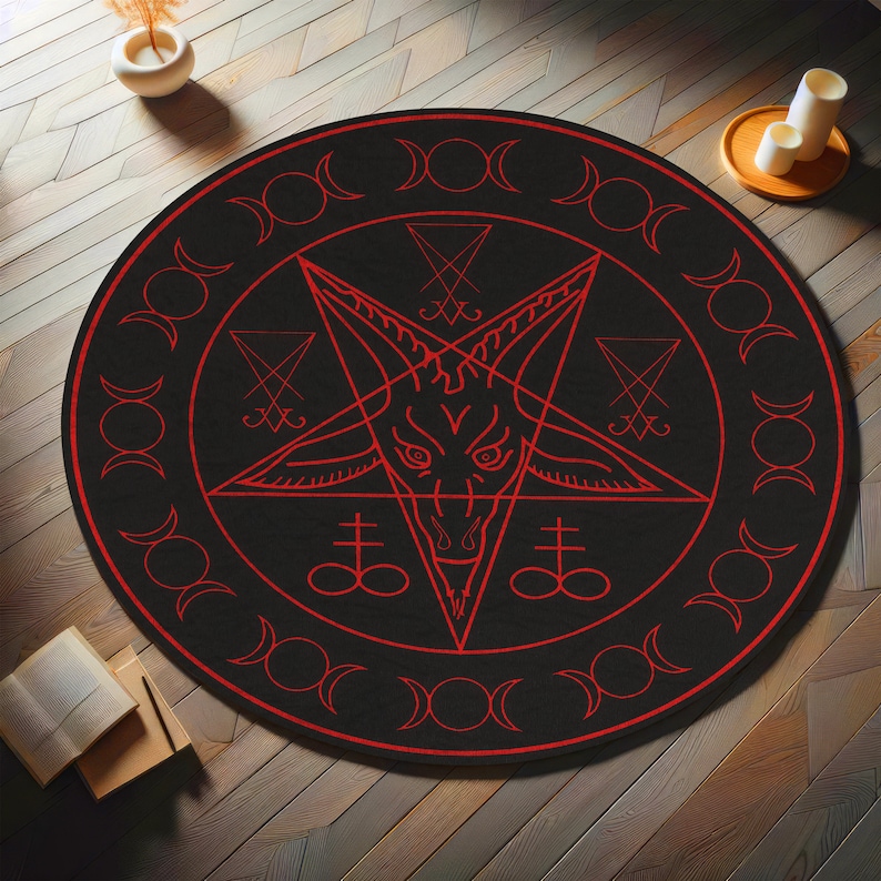 Pentagram Rug Design Satanic Pentagram Round Rug: Dark Goat Skull Devil Decor - Etsy UK