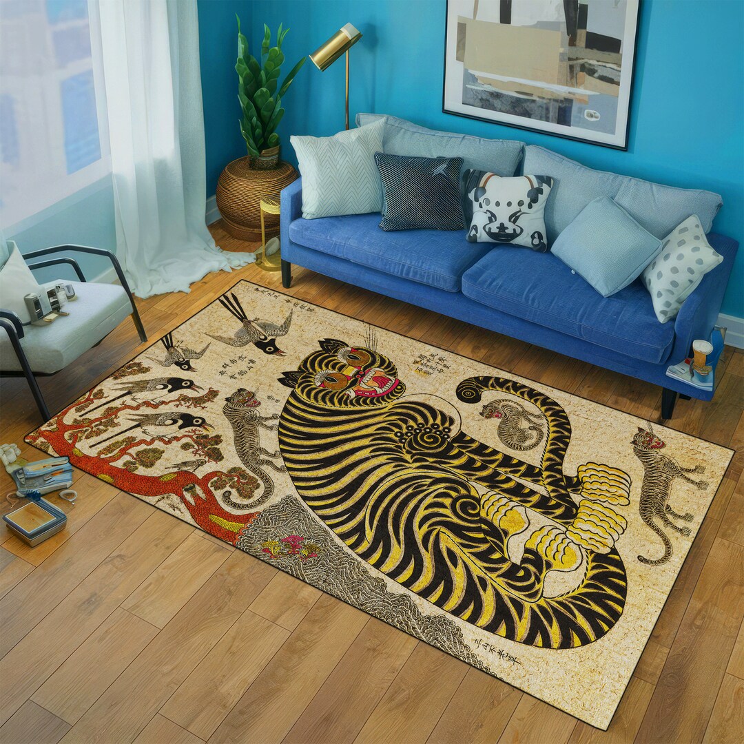 Tiger Pattern Rug: Ethnic Floral Living Room Decor