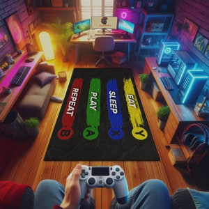 Gaming Room Rug • Gaming Room Decor • Carpet For Video Games Lovers • Personalized Machine Washable Gamer Rug, Rug For Gamers, Console Games