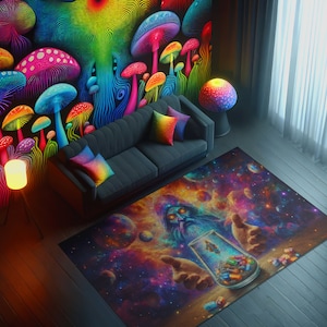 Dywan Trippy Mushroom, dywan dla miłośników grzybów, dywan Magic Mushroom do wystroju pokoju hipisowskiego, dywan psychodeliczny, dywan Trippy, dywan iluzjonistyczny, dywan God