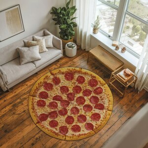 Food On Rug Pepperoni Rug, Pizza Round Rug, Food Round Rug, Kitchen Rug, Kitchen ...