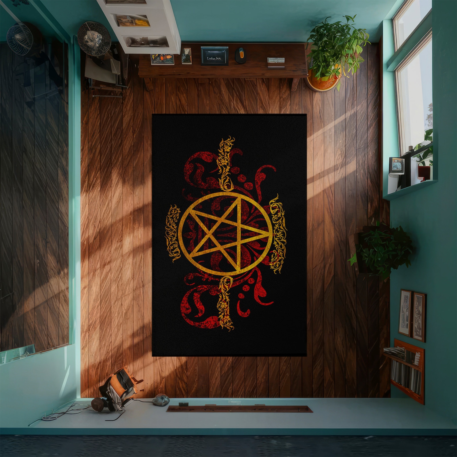 Pentagram Satanism Rug, Satan Ritual Rug, Baphomet Decor,living Room ...