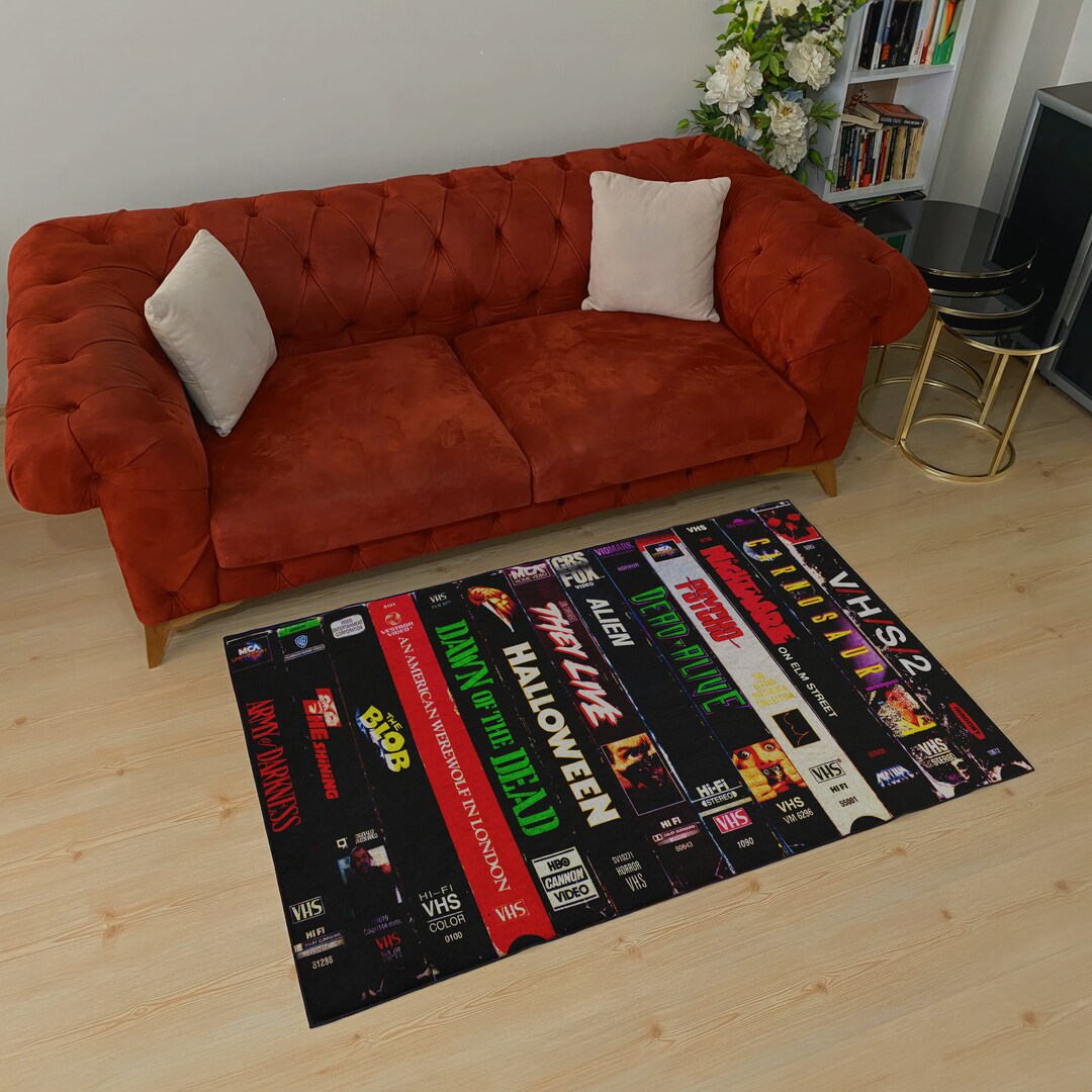 Retro Movies, VHS Films, Horror, Modern Rug, Colorful Rug, Art Rug ...