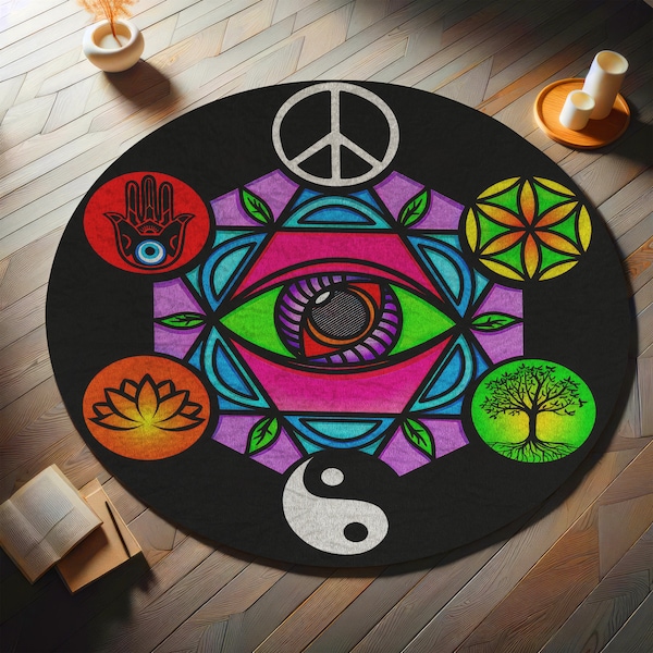 spiritualism rug, Eye Rug, Ying Yang Rug, Peace Rug, Hamsa Rug, Peaceful Pentagram Rug, Colorful Rug, Cute Rug , Horror rug, Hallowen rug