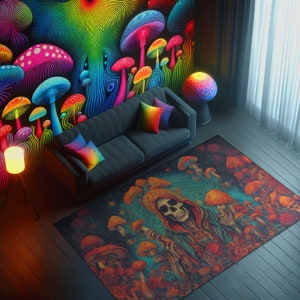 Dywan Trippy Mushroom, Dywan Miłośników Grzybów, Dywan Magiczny Grzyb Do Wystroju Pokoju Hippie, Dywan Psychodeliczny, Dywan Trippy, Dywan Iluzjonistyczny, Monroe
