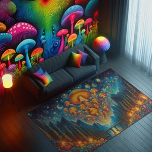 Dywan Trippy Mushroom, Dywan Miłośników Grzybów, Dywan Magiczny Grzyb Do Wystroju Pokoju Hippie, Dywan Psychodeliczny, Dywan Trippy, Dywan Iluzjonistyczny, Monroe
