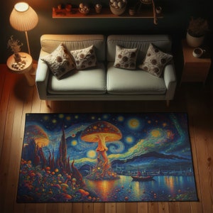 Dywan Trippy Mushroom, dywan dla miłośników grzybów, dywan Magic Mushroom do wystroju pokoju hippie, dywan psychodeliczny, dywan Trippy, dywan iluzjonistyczny