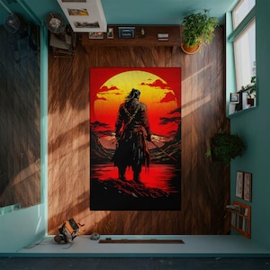 Samurai Rug, Japanese Culture Rugs, Anime Rug, Home Decor Rug, Game Rug, Area Rug, Themed Rug, Modern Rugs, Boys Room Rug, Gamer Rug