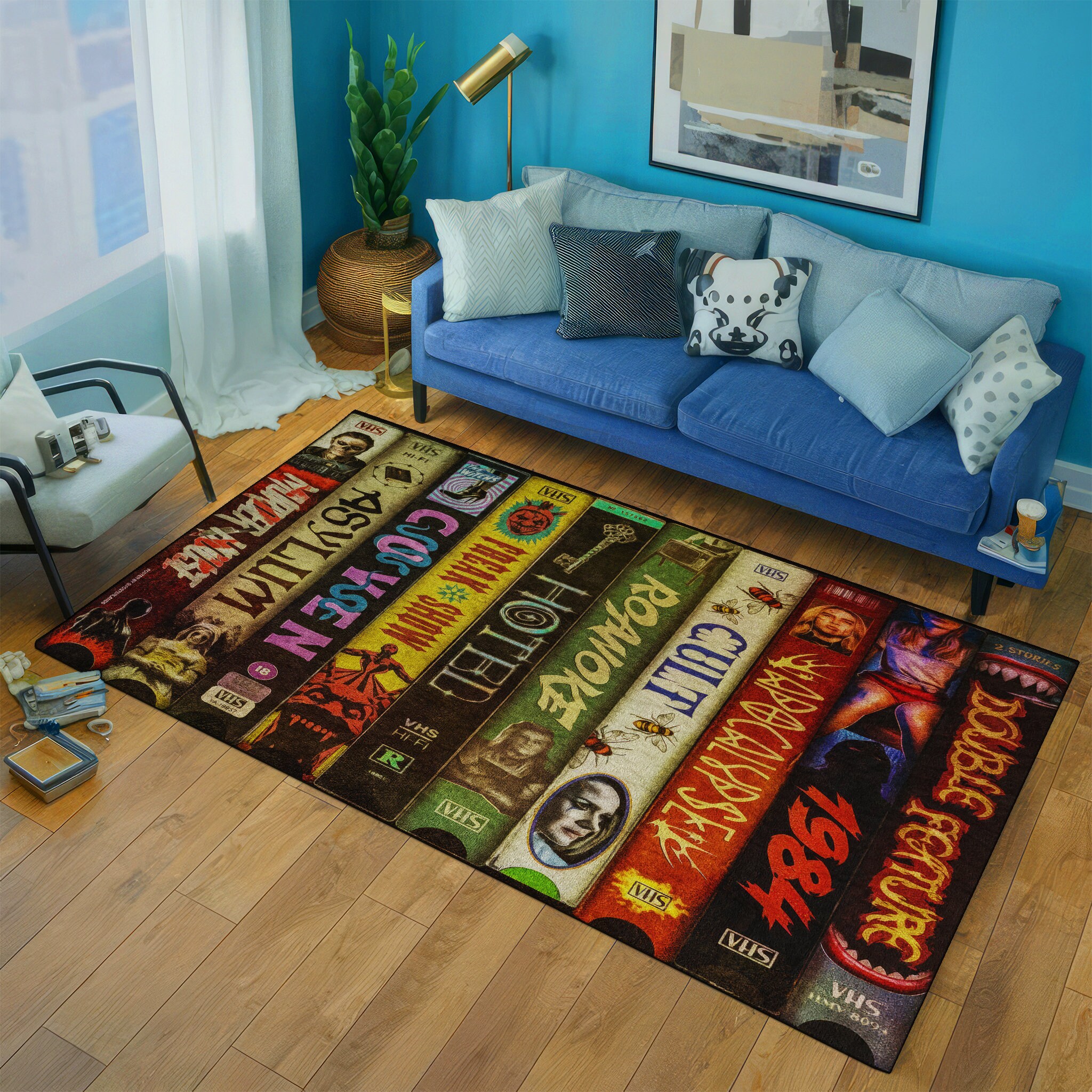 Retro Movies, VHS Films, Horror, Modern Rug, Colorful Rug, Art Rug ...