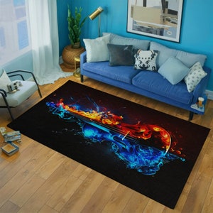 Violin Instrument Art Rug, Fine Art Violin Rug, Abstract Music Area Rug, Music Room Rug, Painting Violin Rug, Music Gift Rug, Musician Rug