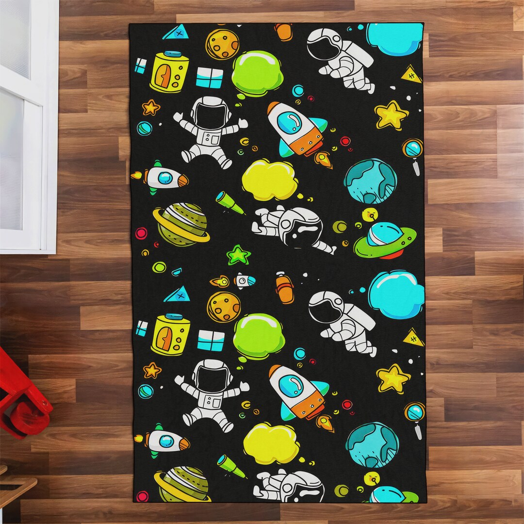 Moon Rover Play Rug Space Themed Cute Kid's Rug|adventurous Astronaut Childen's Mat|navy ...