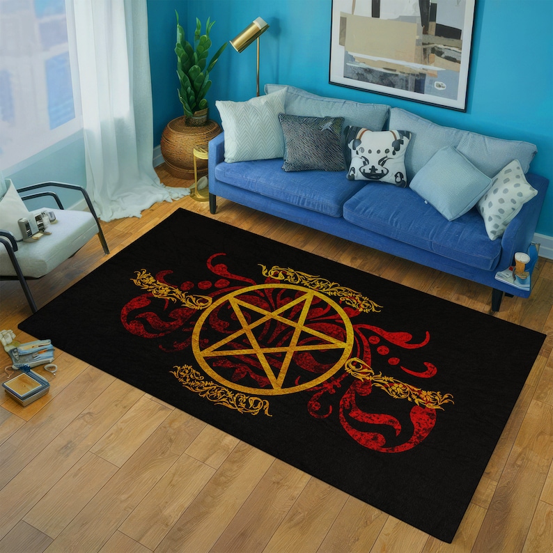 Pentagram Satanism Rug, Satan Ritual Rug, Baphomet Decor,living Room ...