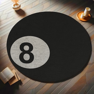 8 Ball Rug, Round Rug, Ball Rugs, Modern Rugs, Personalized Gifts, Cool Rug, Accent Rug, 3D Printeds Rug, Black Rug