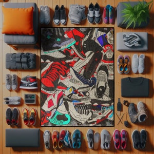 Sneakers Rug, Hypebeast Rug, Shoes Rug, Custom Sneakers, Sneakers Mat, Popular Shoes Rug, Sneaker Art, Rug For Living Room, Street Cool Rug