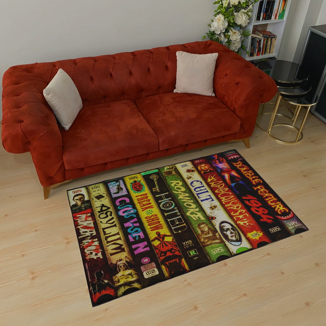 Retro Movies, VHS Films, Horror, Modern Rug, Colorful Rug, Art Rug ...