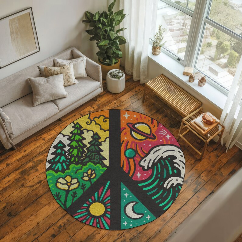 Rainbow Peace Sign Round Rug: Hippie Home Decor - Etsy