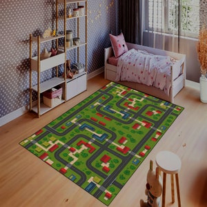 Kids Rug, City Road Rug, Activity Rug, Nursery Rug, World Road Rug, Non-slip Play Mat, Metropolis City Play Rug, Kinderkarten,Kids Play Rug