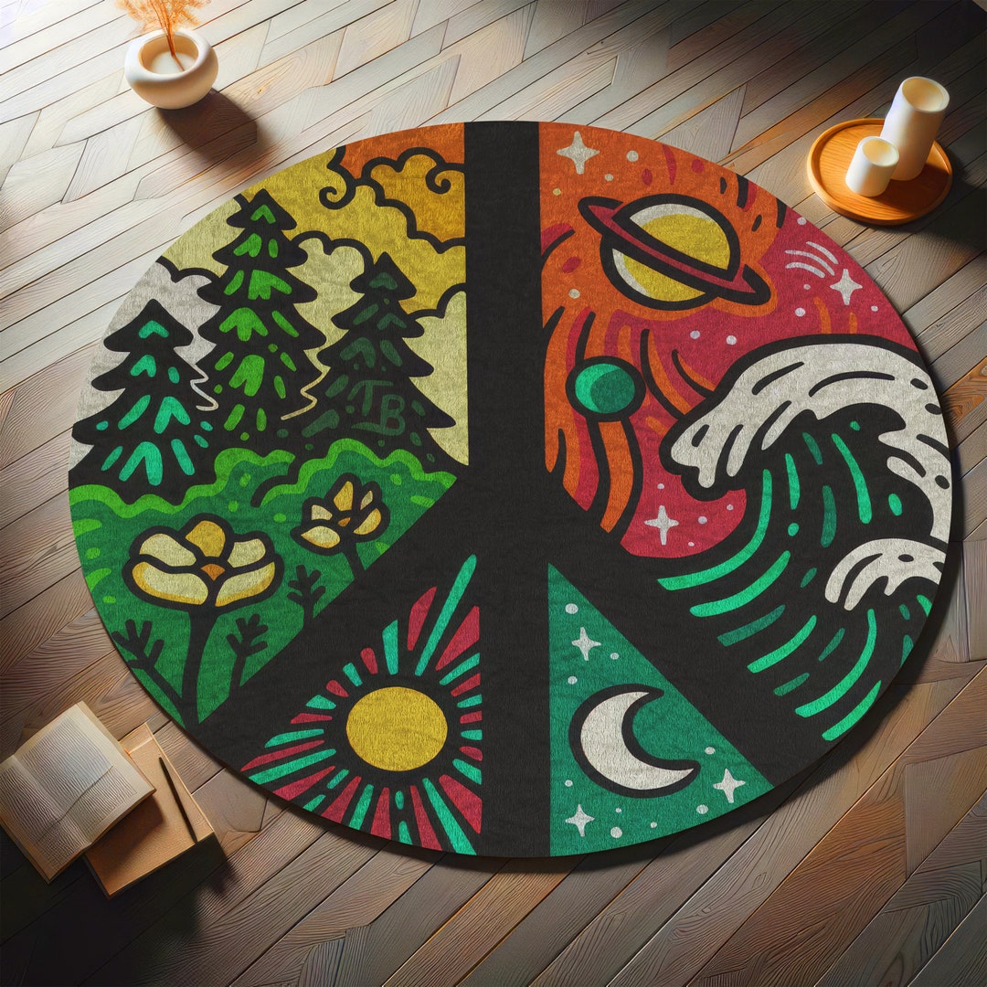 Rainbow Peace Sign Round Rug: Hippie Home Decor - Etsy