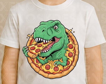 T-Rex Eating Pizza Digital Clipart - Pizza Lover Gift, Kids T-Shirt Graphic, Instant Download