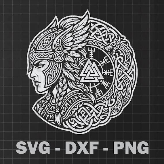 Valkyrie Shieldmaiden SVG - Viking Woman Warrior Mythology Design for Vinyl Decal, T-Shirt, etc