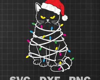 Grumpy Cat Christmas SVG DXF PNG | Wrapped in Lights Funny Xmas Cat Cut Files