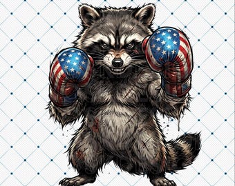 Boxing Raccoon PNG, Patriotic Boxing Design, USA Combat Sports Mascot Digital Download