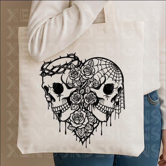 Skull Heart SVG - Gothic Roses and Thorns Clipart - Dark Romance ...
