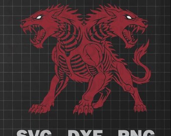 Chien de l'enfer SVG DXF PNG à deux têtes | Conception de bête mythologique | Fichier vectoriel Hellhound
