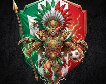 Mexico Soccer Aztec Warrior PNG, Mexico World Cup 2026, Mexican Football Mascot Digital Download