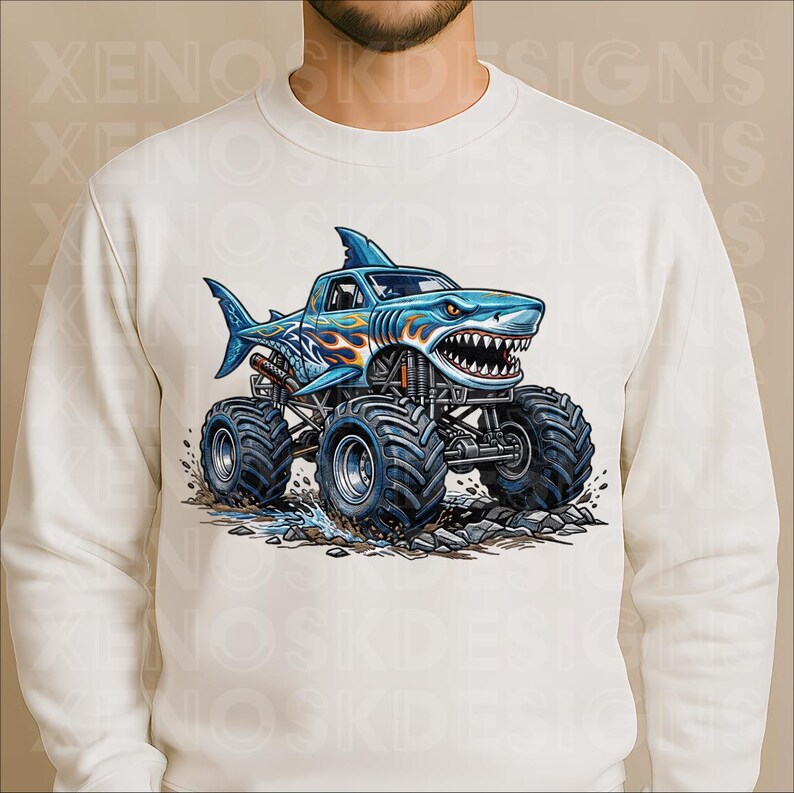 Shark Monster Truck PNG - Graphics for T-Shirts - Monster Jam Clipart Digital Download image 2