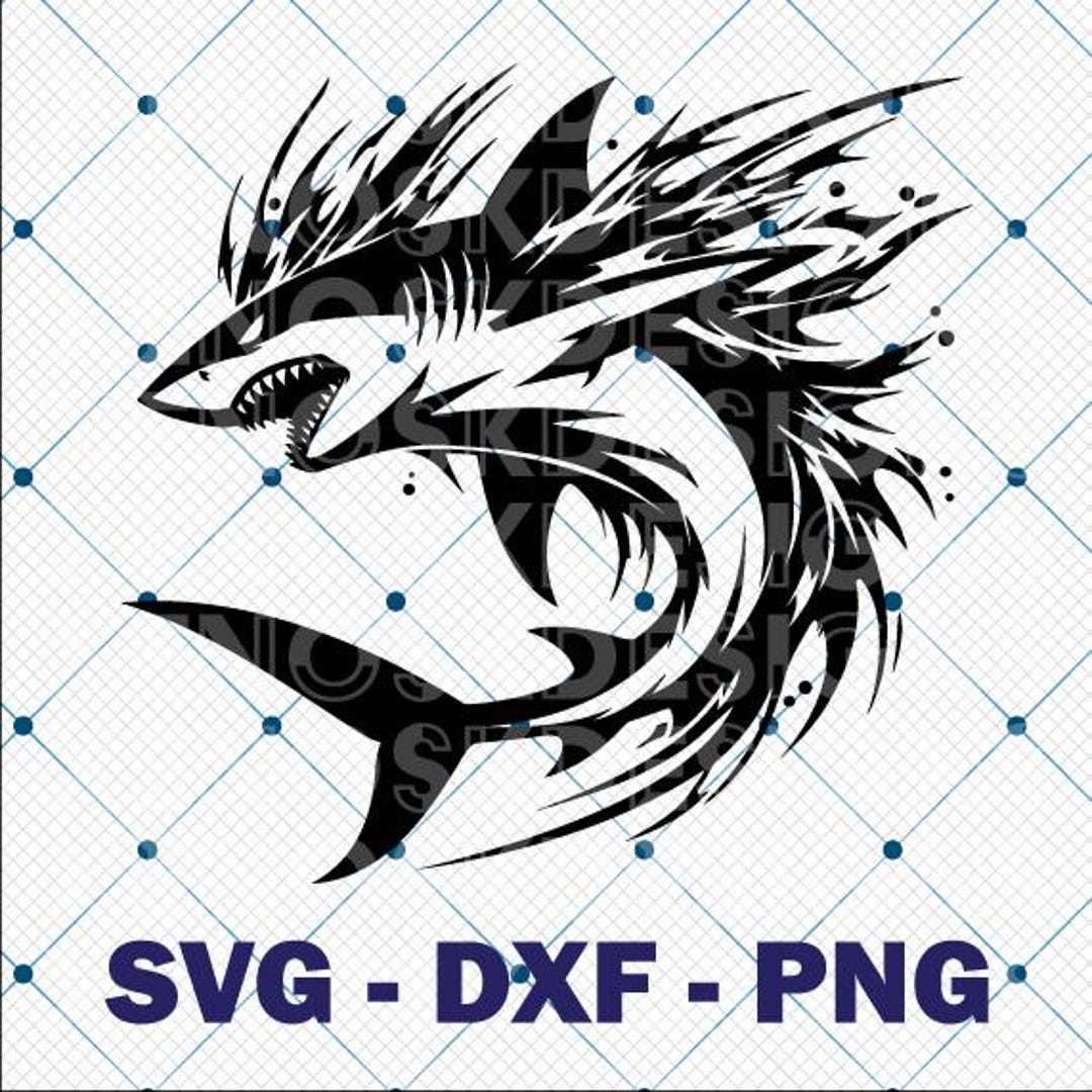 Aggressive Shark SVG DXF PNG- Tribal Animal Vector - Shark Clipart for ...
