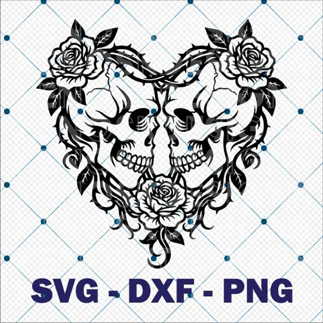 Gothic Skull Heart With Roses SVG - Romantic Skeleton Tattoo Art ...
