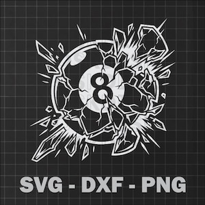 Exploding 8 Ball SVG - Shattered Billiards Pool Ball Digital Design