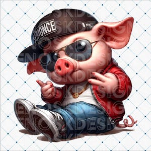 Gangster Pig PNG Clipart, Cool Pig Clip Art, Streetwear Piglet Design, Hip Hop Feline Graphic, Animal Lover Gift, Urban Gangster Piglet PNG