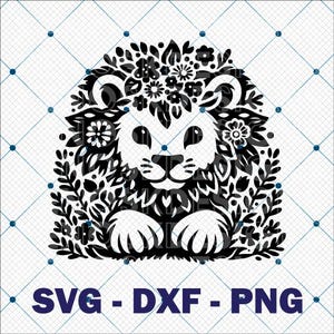 Lion and Flowers SVG Cutting File, Floral Animal Design, Digital Download, DIY Craft Supply, Nature Lover Gift, Floral Lion Clipart