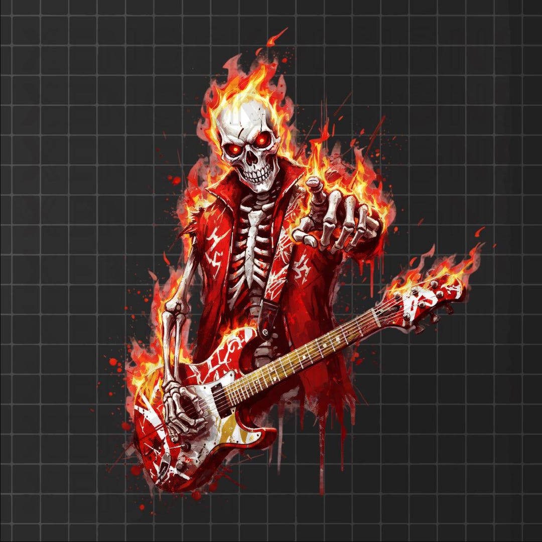 Flaming Skeleton Rocker PNG - Hell Rider Musician Clipart - Heavy Metal ...