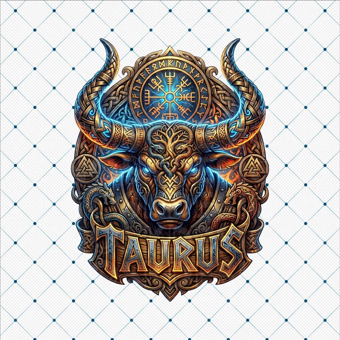 Taurus Zodiac Norse Viking Art, Mythological Bull Mascot, Celtic Design ...