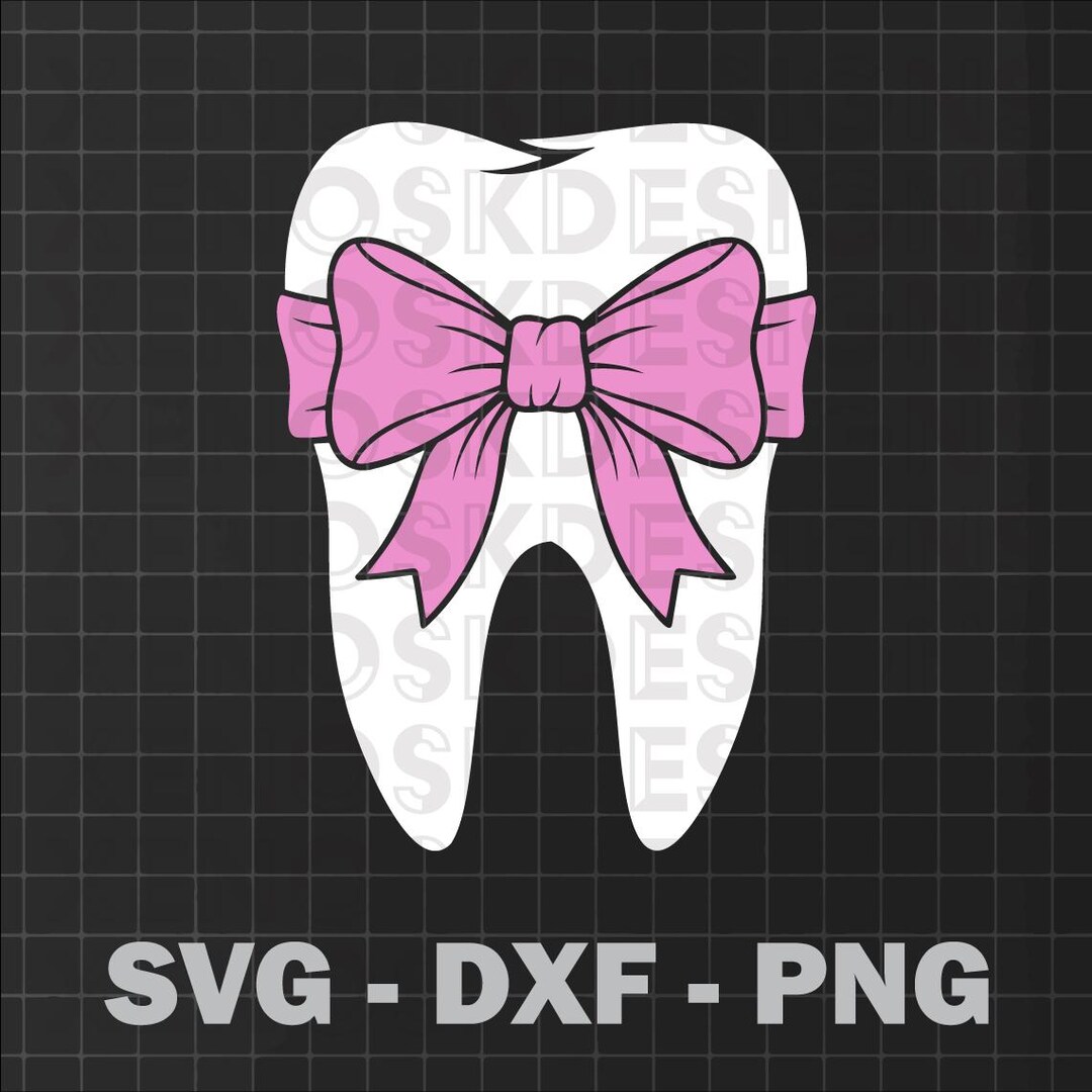Pink Tooth Icon Pink Bow Tooth SVG DXF PNG | Adorable Tooth Design | Dental Clipart for ...