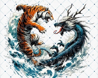 Tiger Dragon PNG Clipart: Asian Mythical Creature Graphics (Digital Download)