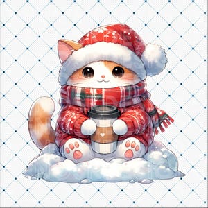 Christmas Cat PNG Digital Download, Holiday Cat Clipart, Festive Duck Graphic, Winter Cat Illustration, Festive Winter Cat Clipart, Cute Cat
