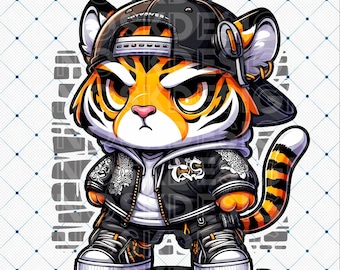 Tiger Clipart, Tiger PNG, Cartoon Style Tee, Tiger Shirt, Tiger Lover Gift Idea, Unique Tee, Tiger Illustration