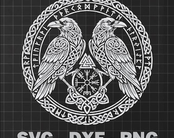Viking Ravens SVG, Huginn en Muninn Noorse mythologie design, Valknut Odin Ravens digitale download