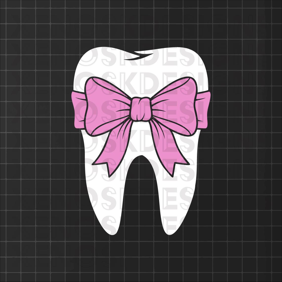 Pink Tooth Icon Pink Bow Tooth SVG DXF PNG | Adorable Tooth Design | Dental Clipart for ...
