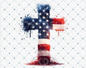 USA Flag Cross: Patriotic PNG Clipart (Digital Download)