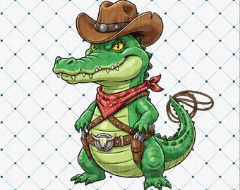 Cartoon Cowboy Alligator PNG - Western Reptile Clipart for Digital Download