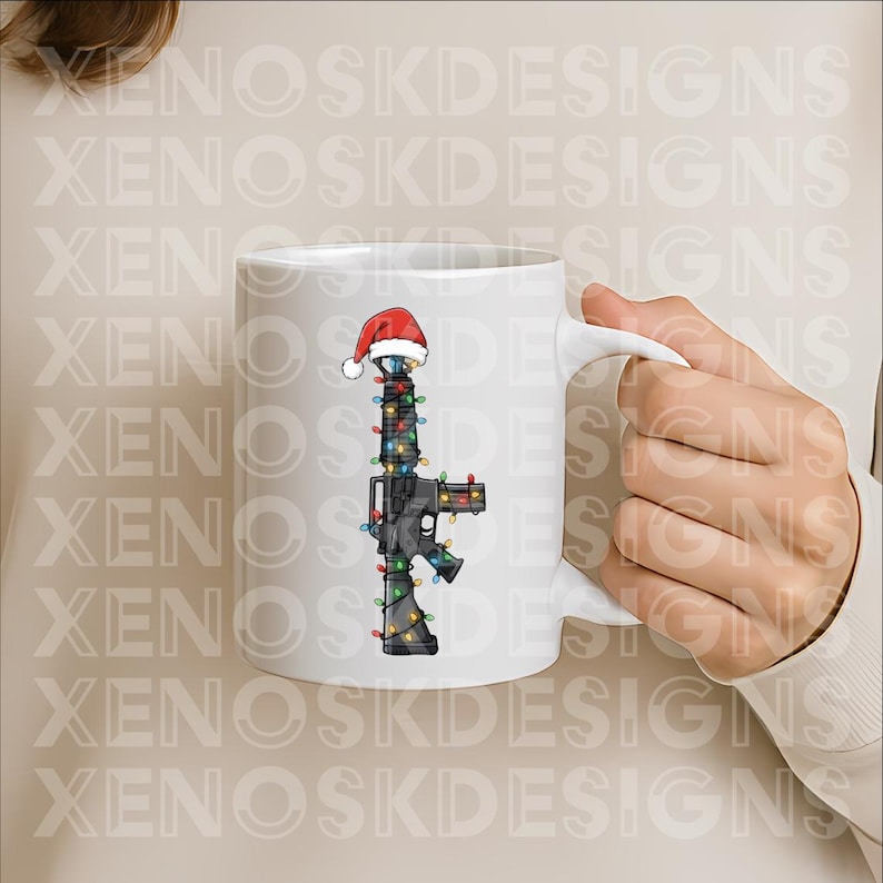 Santa Assault Rifle Tactical Christmas PNG - Assault Rifle With Santa Hat & Lights - Funny ...