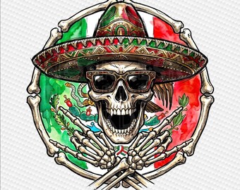 Mexican Flag Skull PNG - Viva Mexico Sombrero Design - Mexico Pride Digital Download